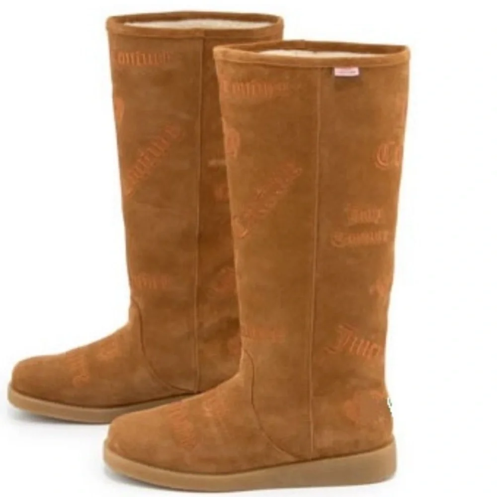 Juice Couture Angel Logo Boots Suede Winter Faux Shearling lining 11